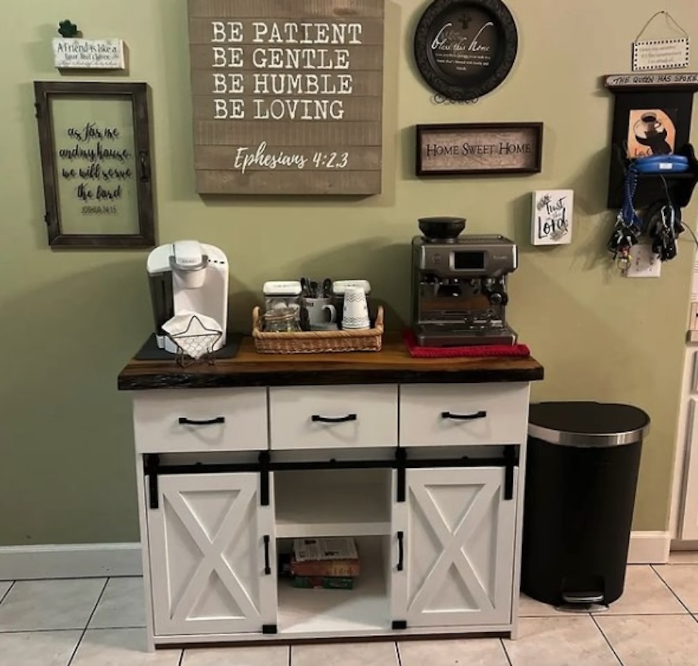 Floyd's coffee island complements the a contemporary aesthetic of this kitchen upgrade